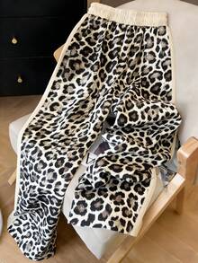 女士豹纹抽绳腰宽松休闲运动裤 - 彩色 - 查看 2