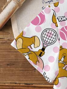 TOM & JERRY X SHEIN 少女卡通印花全印花T恤 - 白色 - 查看 4