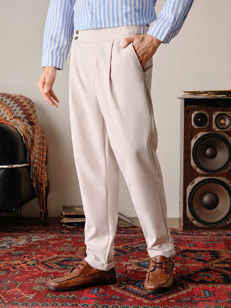 Men's Casual Commuting Solid Color Tapered Pants, Fall Old Money - Apricot - View 1