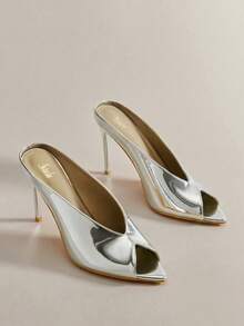 SHUZIA Ladies Sexy Stiletto Heel Slip-On Sandals Summer Shoes - Silver - View 8