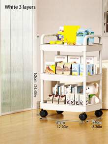 Carrito de almacenamiento de tres niveles con barandillas - Un estante de almacenamiento de pie multifuncional adecuado para cocinas y baños, con un estante escurridor móvil, ideal para el regreso a la escuela, hecho de plástico, no apto para artículos pesados. - Multicolor - Ver 11