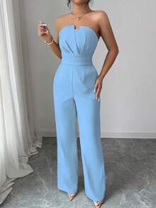 Mono elegante de unicolor con pliegues para mujer - Azul - Ver 3