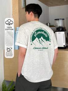 DAZY Men's Summer Mountain Slogan Printed Casual Round Neck Short Sleeve T-Shirt - Light Grey - View 1