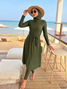 Swim Mulvari Women's One-Piece Long Sleeve Long Pants Leisure Swimsuit - Dark Green - View 3