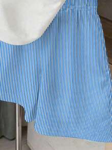 SHEIN 少女/年轻女性夏季套装，海洋生物图案T恤搭配蓝白条纹短裤，休闲外出、度假穿着，适合春、夏、秋季及日常百搭搭配。 - 彩色 - 查看 5