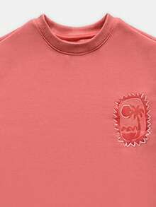 SUMWON Boys Coral Short Sleeve Crew Neck T-Shirt And Matching Jersey Shorts Co-Ord Set With Embossed Logo Graphics For Casual Summer Play - Coral Orange - View 3