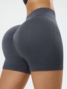 SHEIN Sports Damen nahtlose geraffter grauer Sportshorts - Dunkelgrau - Übersicht 2