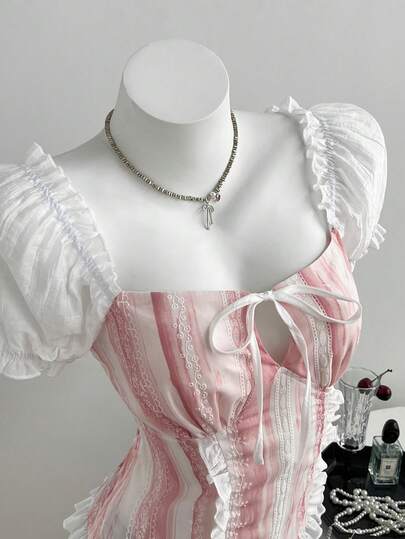 Elamini Áo sơ mi nữ thắt eo in họa tiết dễ thương, mới, thích hợp cho kỳ nghỉ thường ngày, đi làm, màu hồng nữ tính.