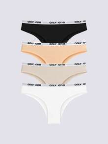 Loungeista 4pcs Women Elastic Letter Waistband Comfort T-String Briefs - Multicolor - View 1