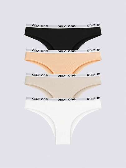 Loungeista 4pcs Women Elastic Letter Waistband Comfort T-String Briefs