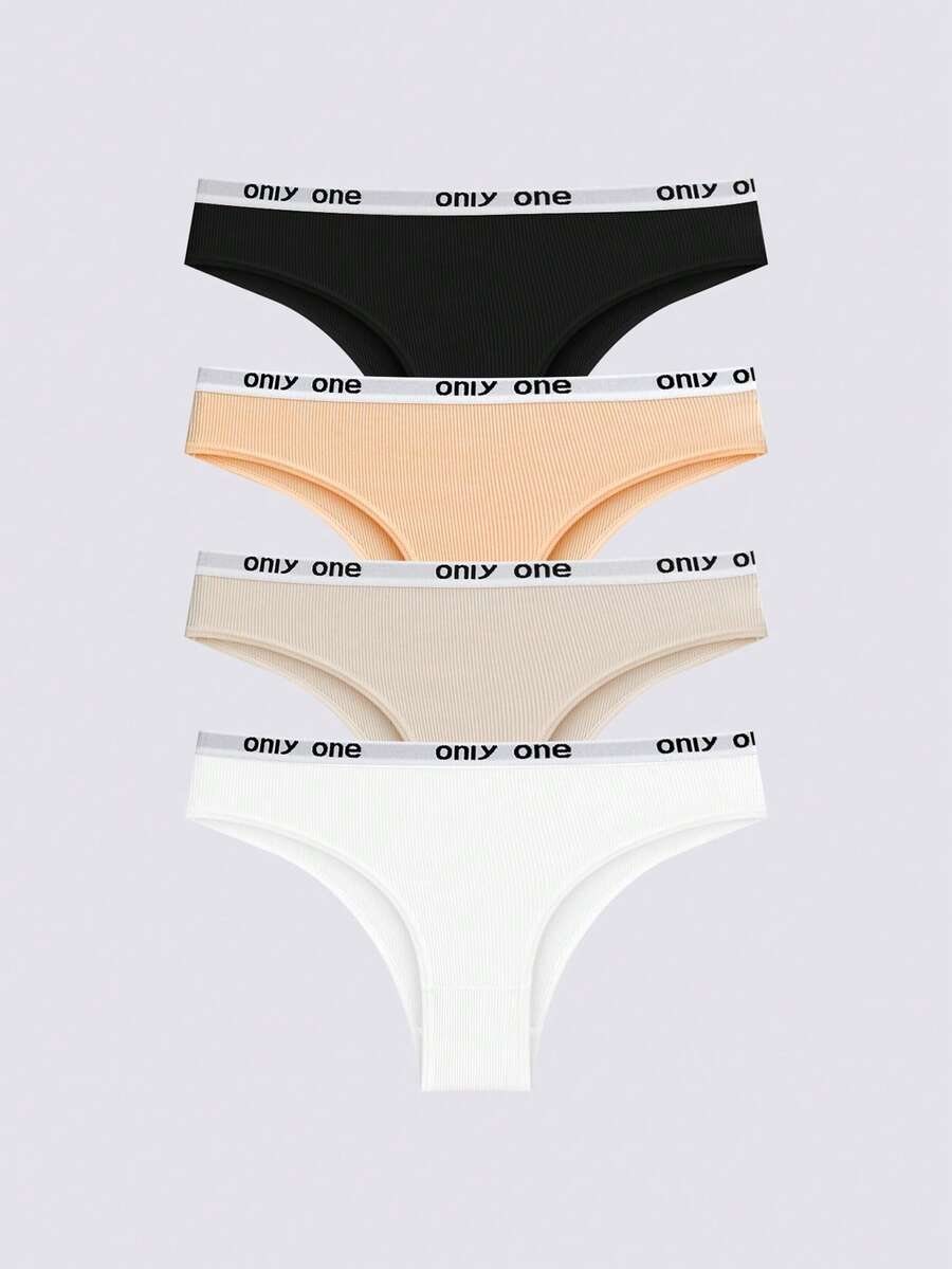 Loungeista 4pcs Women Elastic Letter Waistband Comfort T-String Briefs - Multicolor - View 1