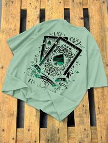 Manfinity Roughcore Men's Round Neck Short Sleeve Casual Printed T-Shirt, Versatile For Summer - Mint Green - View 4