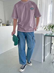 DAZY Camiseta De Manga Corta Con Cuello Redondo Y Letras Impresas Para Hombres - Morado - Ver 5