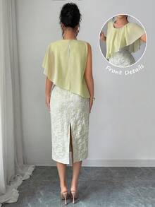 Modelyn 女士优雅浪漫不对称设计修身提花中长连衣裙，适合鸡尾酒会、婚礼、毕业典礼和日常穿着。 - 綠色 - 查看 2