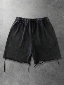 ROMWE MEN Street Life 男士街头风雪花印花抽绳短裤 - 黑色 - 查看 2