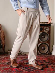Men's Casual Commuting Solid Color Tapered Pants, Fall Old Money - Apricot - View 6