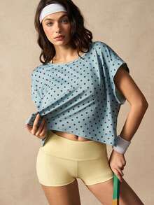 VARSIVA Polka Dot Print Hollow Back Loose Fit Sports T-Shirt - Multicolor - View 2