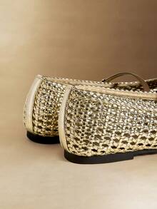 Rosivie Exquisite Hollow Flat Women's Shoes, Fashionable And Comfortable, French Square Toe Elegant Flat Shoes - Gold 4 - View 4