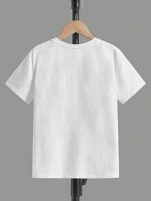 SHEIN Tween Boy Casual Minimalist Fashion Classic Valentine's Day Graphic Knit T-Shirt, Suitable For Summer, Suitable For Party, Outdoor Play, School, Street Photography, Vacation - White - View 4