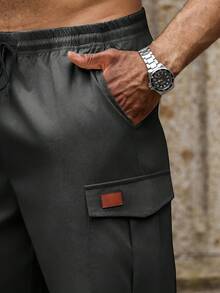 Manfinity Homme Pantalones cortos casuales de unicolor para hombres de talla grande - Gris Oscuro - Ver 3