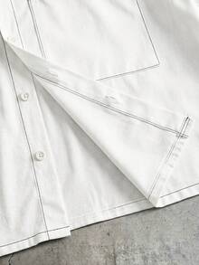 AXEPEAK Men's Casual Single-Breasted Short Sleeve Shirt Paired With Drawstring Waist Cargo Pocket Shorts Set - White - View 7