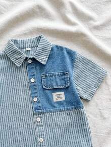SHEIN 2件套 男童宽松牛仔蓝短袖衬衫和短裤套装 - 淺色水洗藍 - 查看 10