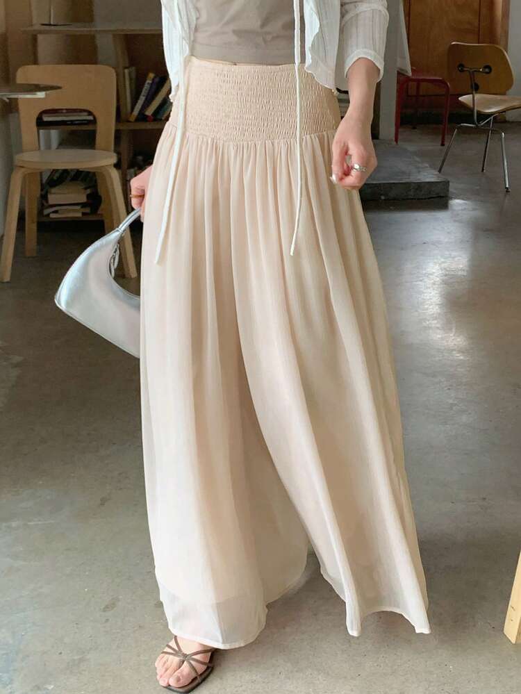 Solid Color Chiffon Palazzo Pants, Casual Vacation Summer Pants For Women