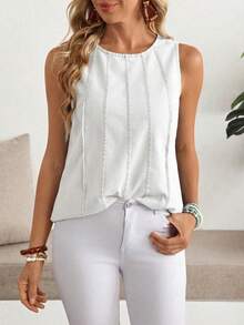 EMERY ROSE Plus Size Women Casual Sleeveless Denim Top Formal Holiday White Summer - White - View 6