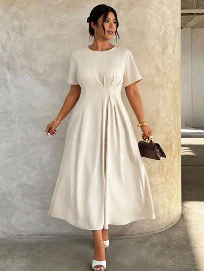 Firerie Đầm nữ đa năng xếp ly màu mơ nhạt, chất liệu giả lanh, thích hợp cho kỳ nghỉ, đi biển, công sở, mặc hàng ngày/lễ hội/lễ tốt nghiệp/công sở/váy hè, đầm nữ thanh lịch cổ điển đơn giản, đầm trắng thanh lịch, đầm nữ cổ điển, đầm trắng kín đáo, đầm dự tiệc cưới cho nữ.