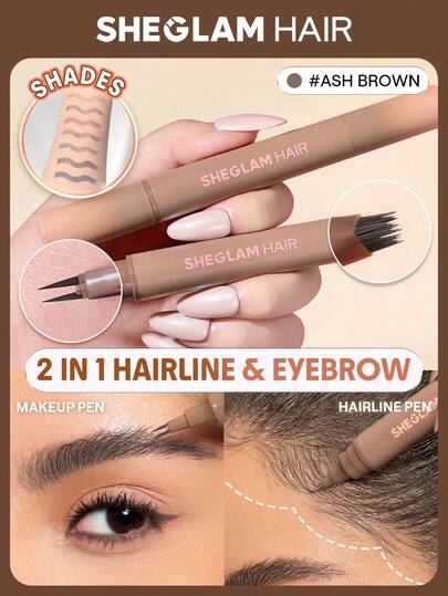 SHEGLAM HAIR 2 IN 1 Volume Boost Root Touch Up Pen-Ash Brown,Hairline Roots Stick,Fill In Hairline,Use As Eyeliner,Fill In Eyebrows,Draw On Bottom Lashes,Multi-Use,Waterproof,Sweat-Proof & Oil-Proof,24H Rich Color,Long-Wear Lasting Quick Cover Hair Root Birthday Gift Holiday Pink Vibe Makeup Travel School Festivals Rose Present Girl Charm Hair Care Mother's Day Fancy Fashion Rave Party Beach Eye Brow Pencil
