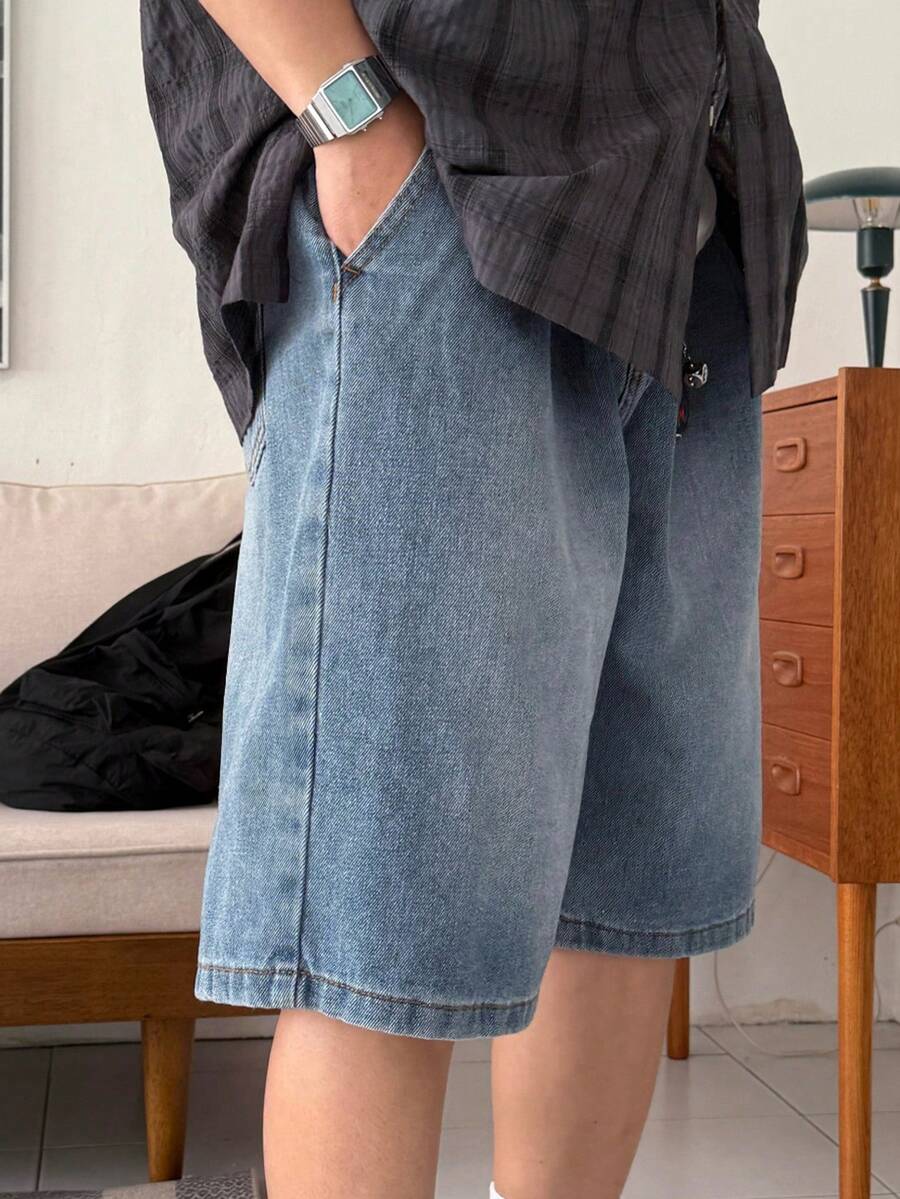DAZY Blue Washed Distressed Elastic Waist Men's Denim Shorts - Blue - View 1