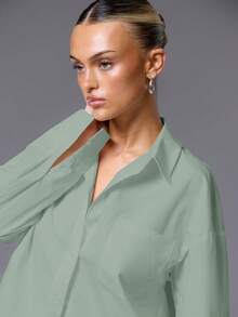 MUSERA Oversized Button Up Shirt Old Money Vacation Everyday Airport Holiday Oversized Beach Cover Up Back To School Work - Olive Green - View 5