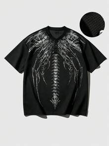 ROMWE MEN Goth 2026 Summer New Y2K Street Style Distressed Vintage Fashion Men Casual Short Sleeve T-Shirt - Black - View 2