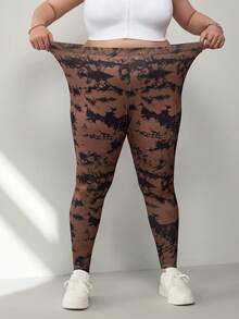 SHEIN CURVE+ 大码女士休闲纯色打底裤，百搭简约风，适合工作/办公室、健身房、秋冬季保暖穿着 - 彩色 - 查看 2