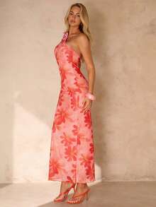 SHEIN Glamour Đầm midi ôm sát màu hồng, họa tiết hoa, phong cách nghỉ dưỡng. - Nhiều màu - Xem 7