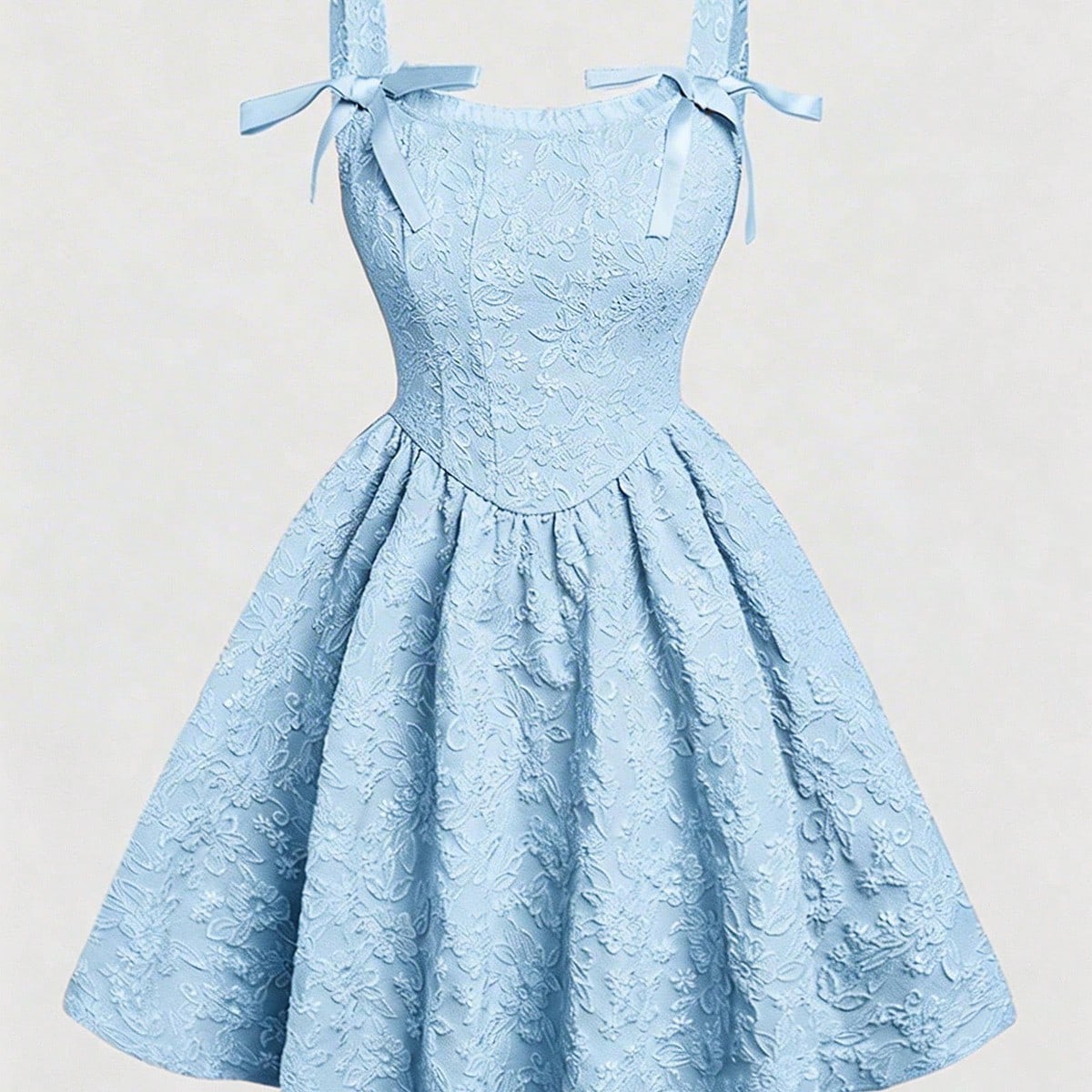 Vestido de tirantes de niña preadolescente de jacquard tejido azul sólido elegante con lazo, para ocasiones formales, para fiestas y uso diario