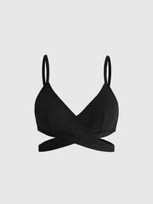 ROMWE Women's Gothic Minimalist Comfortable Criss-Cross Hem Bra - Black - View 1