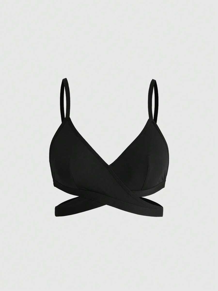 ROMWE Women's Gothic Minimalist Comfortable Criss-Cross Hem Bra - Black - View 1