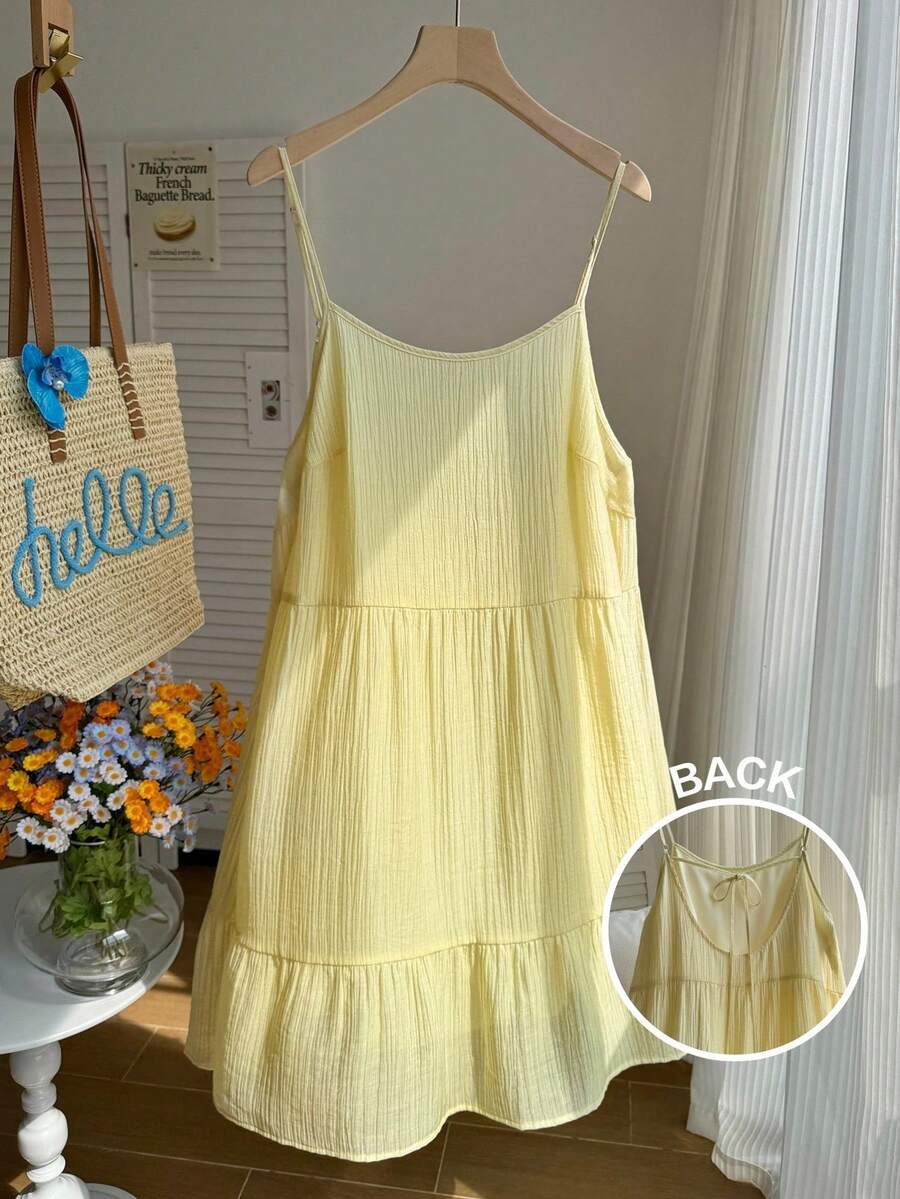 Comfortcana Đầm slip chiffon cỡ lớn, đầm không tay, đầm mùa hè, đầm màu vàng, đầm nữ, đầm thường ngày, đầm lấy cảm hứng từ kỳ nghỉ, trang phục đi nghỉ mát. - Vàng nhạt - Xem 1