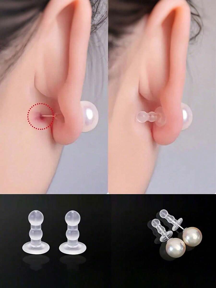 100 chiếc nút bịt tai, phụ kiện trang sức thủ công tự làm, nút bịt tai bằng silicon chống trượt, chống thất lạc. - Trong suốt - Xem 1