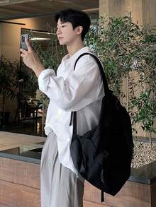 DAZY Men's Summer Casual Fit Long Sleeve Solid Color Casual Shirt, For Fall - White - View 2