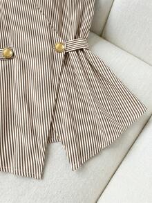 Franclia Kamisol Kasual Wanita Bergaris dengan Hiasan Kancing - Coffee Brown - View 6