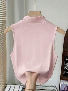 Franclia Chaleco de punto de unicolor con botones de perlas de estilo chino, sin mangas, elegante y de moda para mujer - Rosa - Ver 2