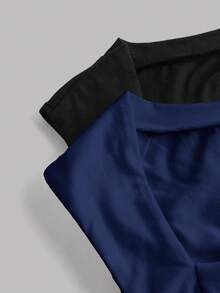 SHEIN Teen Girls' Black & White Ribbed Ruched Crew Neck Sleeveless Camisole Layering Set - Navy Blue - View 4