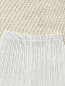 SHEIN Playful Pals 2件套女婴幼儿/新生儿0-3岁休闲日常可爱度假条纹蝴蝶结装饰吊带背心+短裤套装，春夏款 - 米色 - 查看 7