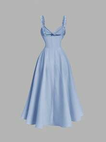 SHEIN MOD 女士纯色简约日常扭结无袖中长连衣裙 - 淺藍色 - 查看 4