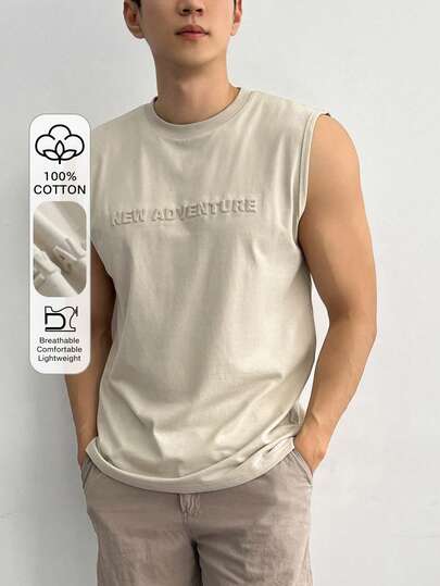 DAZY Áo thun nam cổ tròn in chữ thường ngày mùa hè