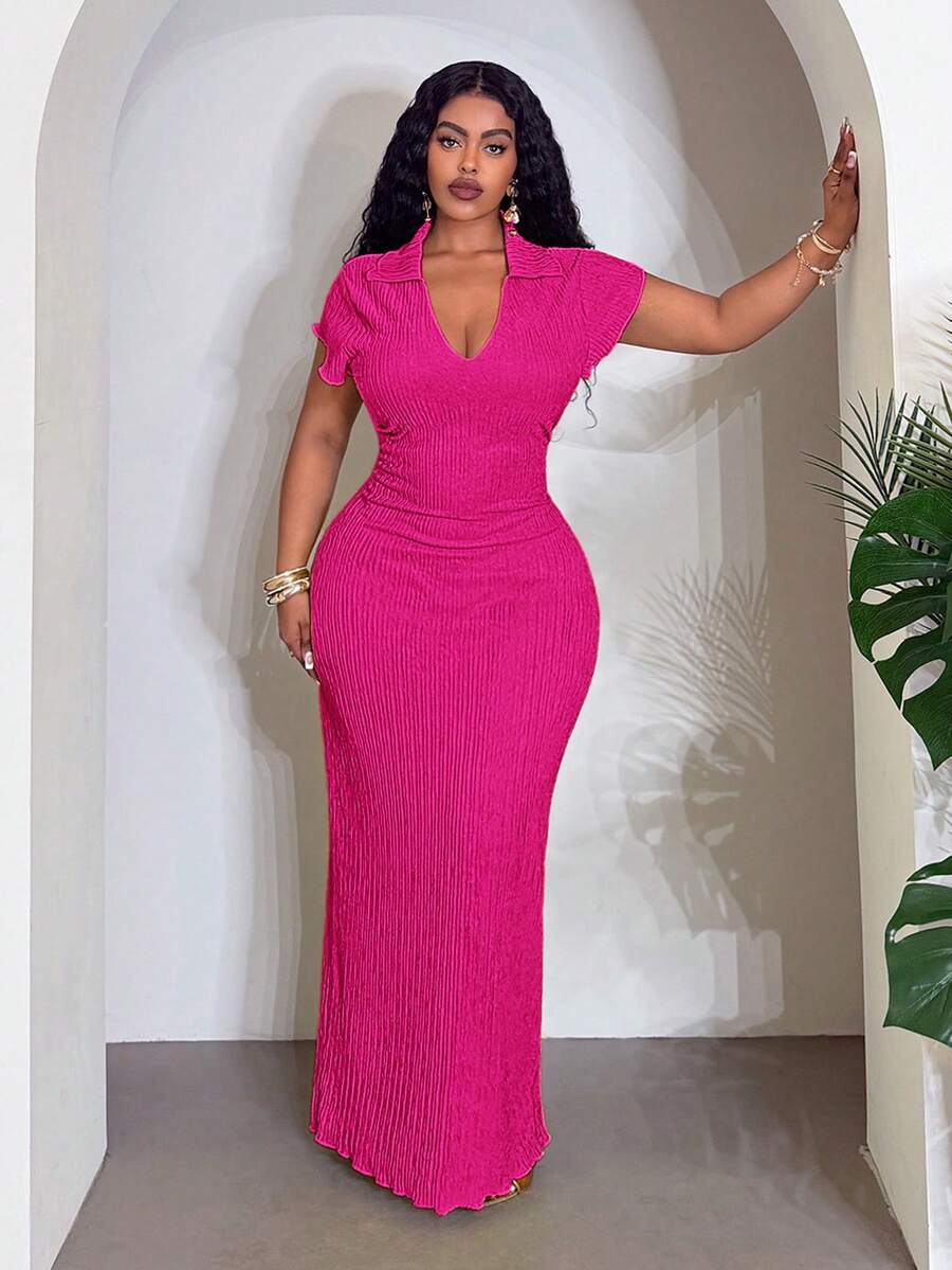 Slaydiva Lễ hội âm nhạc Xuân/Hè 2026, Lễ Phục Sinh, Ngày Thánh Patrick, Phong cách miền Tây, Phong cách du mục, Tiệc sinh nhật, Mùa tốt nghiệp, Phong cách đại học, Trang phục sinh viên, Thường ngày, Phối đồ cơ bản, Giải trí, Kỳ nghỉ, Du lịch tàu biển, Bãi biển, Tắm nắng, Xu hướng, Thời trang đường phố, Phong cách Boho dự đám cưới, Đi làm, Trang phục ăn sáng muộn, Trang phục sân bay, Tiệc tùng - Đầm cổ polo ôm dáng cổ chữ V cỡ lớn - Màu xanh lá cây - Màu Hồng Tươi - Xem 1