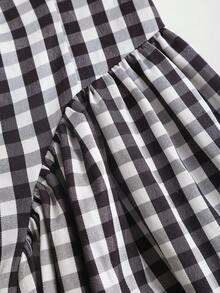SHEIN Sweetro French Romantic Plaid Flared Skirt Sweet Puff Dress Spaghetti Strap Summer Dress For Women - Black and White - View 4