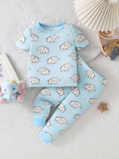 SHEIN GraphicGems Bộ 2 món quần ngắn tay cho bé trai, chất liệu co giãn, mềm mại, thoải mái, họa tiết xe hơi, món quà tuyệt vời nhất cho bé trai sơ sinh.